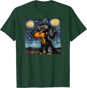 Cute Black and Tan Dachshund Starry Night Dog Art T-Shirt - T-Shirt | Forest
