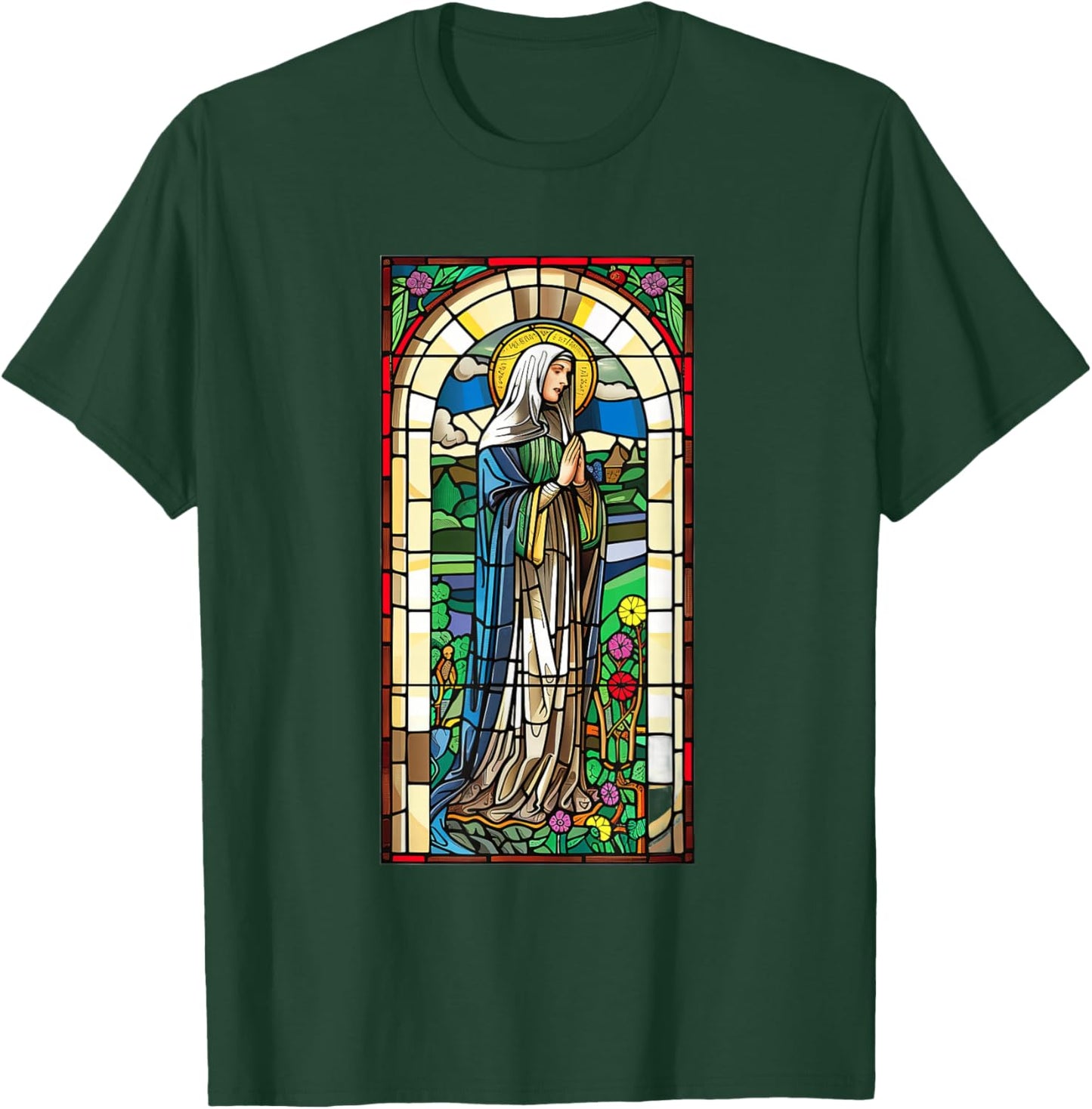 Saint Brigid Of Kildare Stained Glass Window T-Shirt - T-Shirt | Forest
