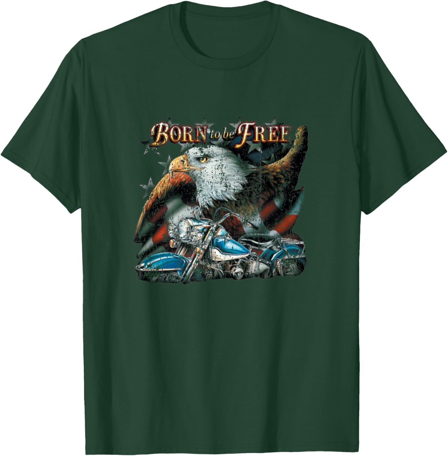 Born To Be Free Eagle Flag Motorcycle Cool Vintage Biker T-Shirt - T-Shirt | Forest