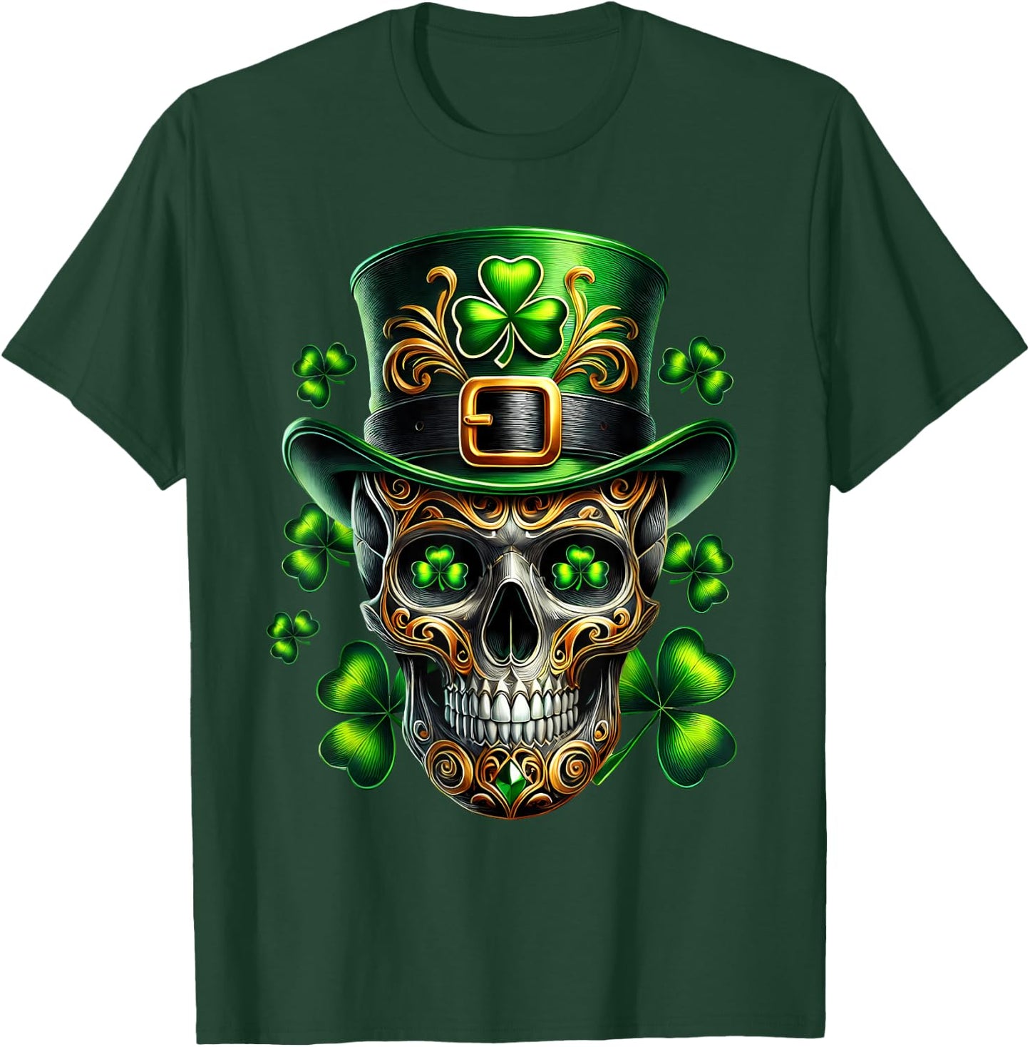 Men Irish Skull Shamrock Leprechaun Ireland St Patricks Day T-Shirt - T-Shirt | Forest