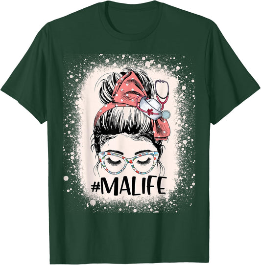 Medical Assistant Messy Bun MA Life Funny Nursing Assistant T-Shirt - T-Shirt | Forest