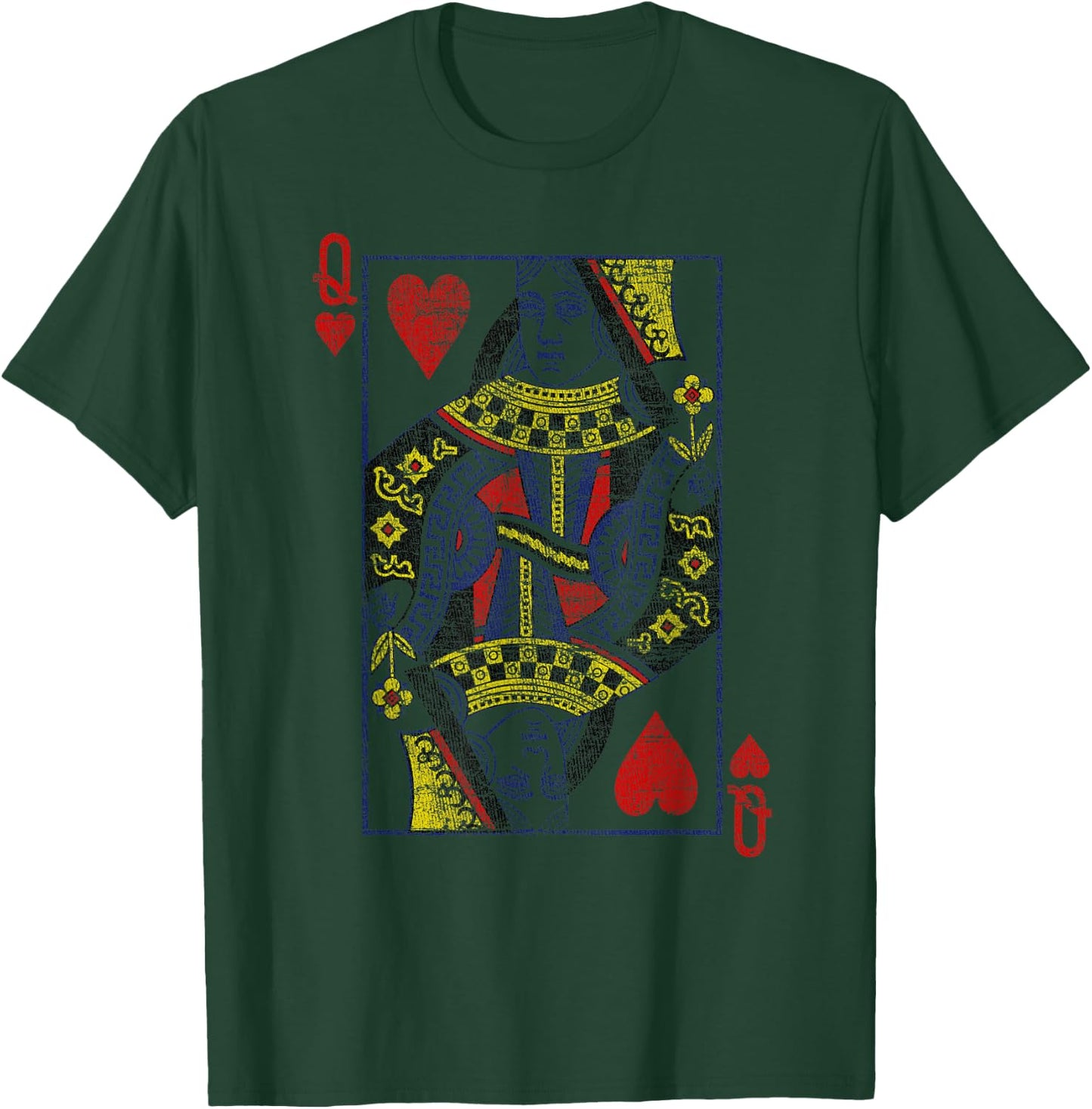 Queen of Hearts Playing Card Costume Poker Distressed Small T-Shirt - T-Shirt | Forest