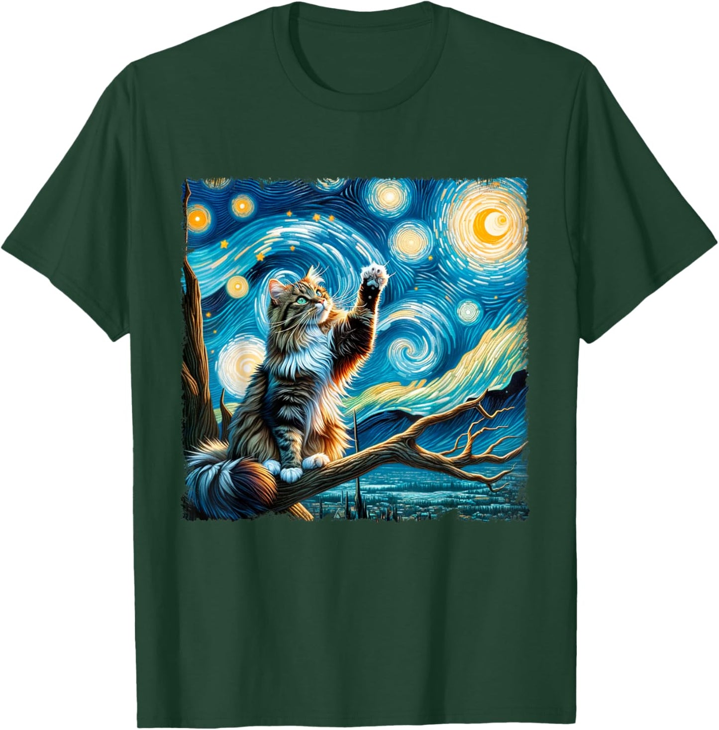 Vintage Cute Animals Cat Starry Night Kawai Norwegian Forest Men Women Kids T-Shirt - T-Shirt | Forest