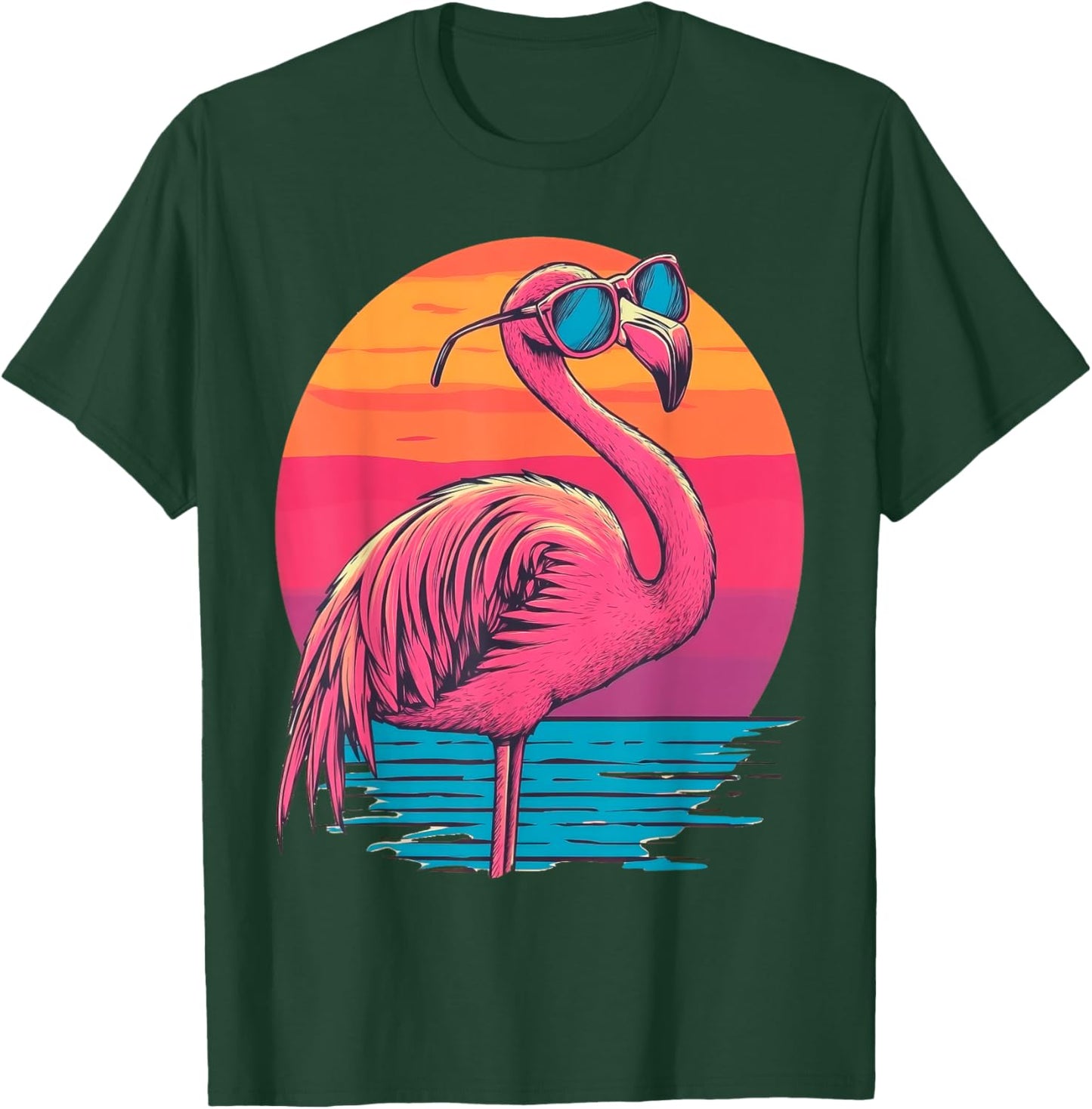 Retro Flamingo Sunglasses Sunset Style Vintage T-Shirt - T-Shirt | Forest