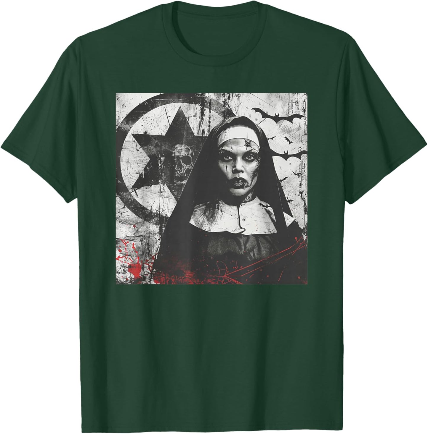 Cool Horror Nun, Pentagram, Religious Rebel T-Shirt - T-Shirt | Forest
