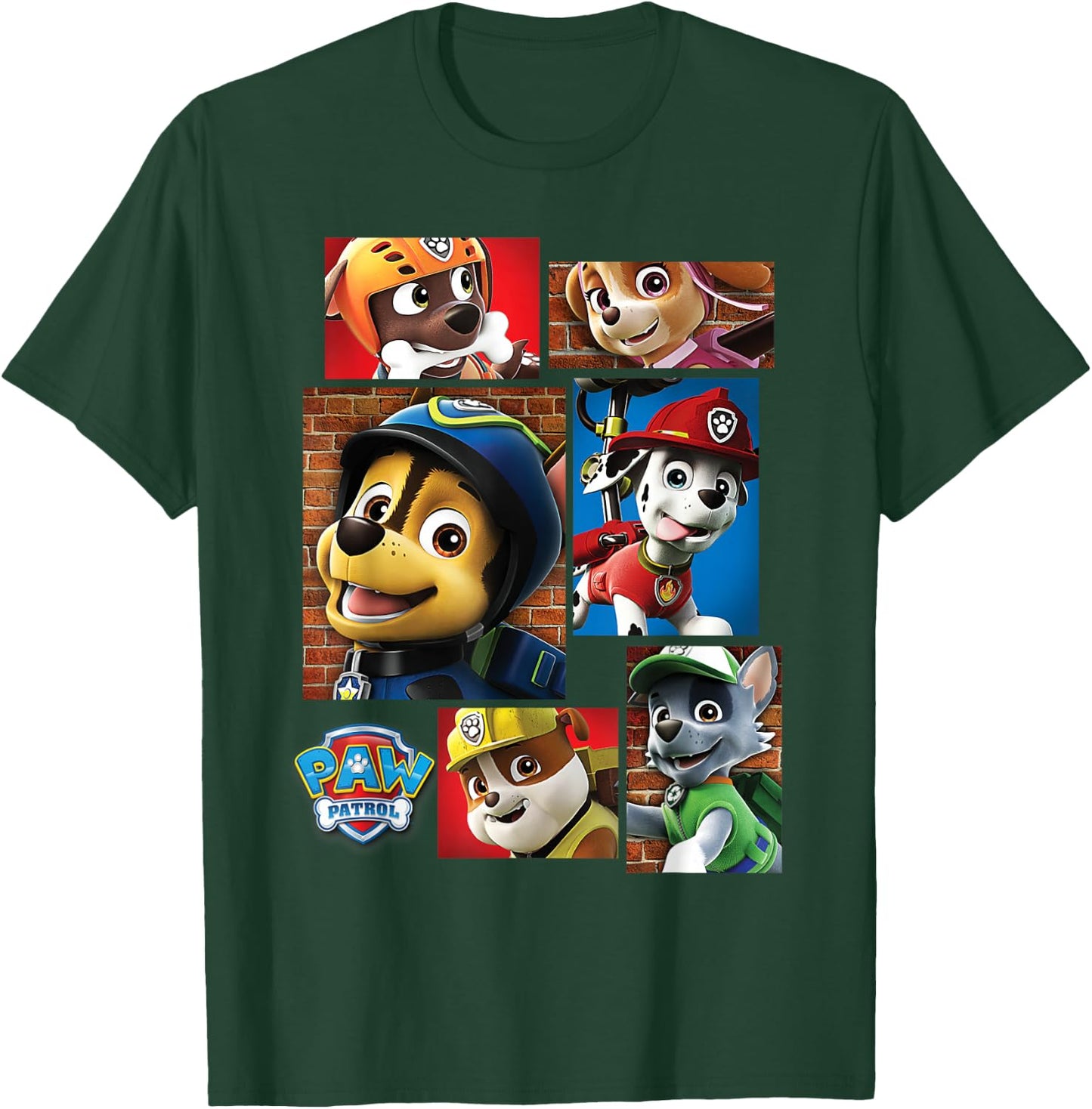 Paw Patrol Rescue Dogs In Squares T-Shirt - T-Shirt | Forest