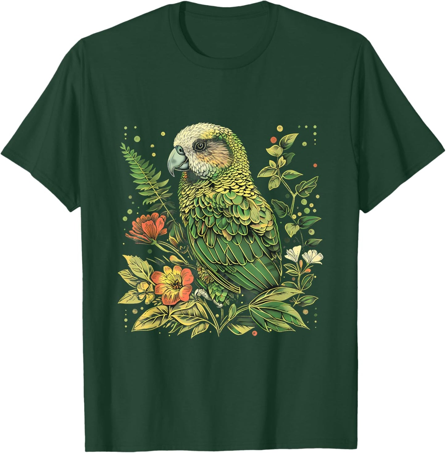 Tropical Jungle Animal Art Kakapo Bird Floral Artwork Kakapo Parrot Animal Lovers -Adults Black Small Classic Fit Short Sleeve T-Shirt - T-Shirt | Forest