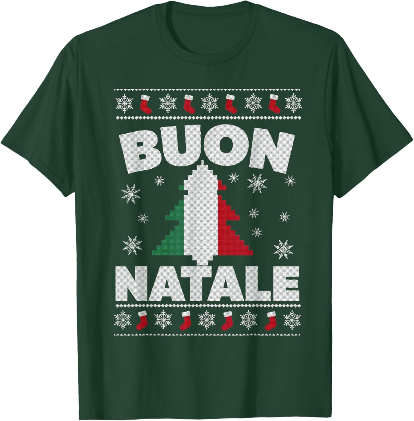 Buon Natale Merry Christmas Tree Italian Ugly Xmas Sweater T-Shirt - T-Shirt | Forest