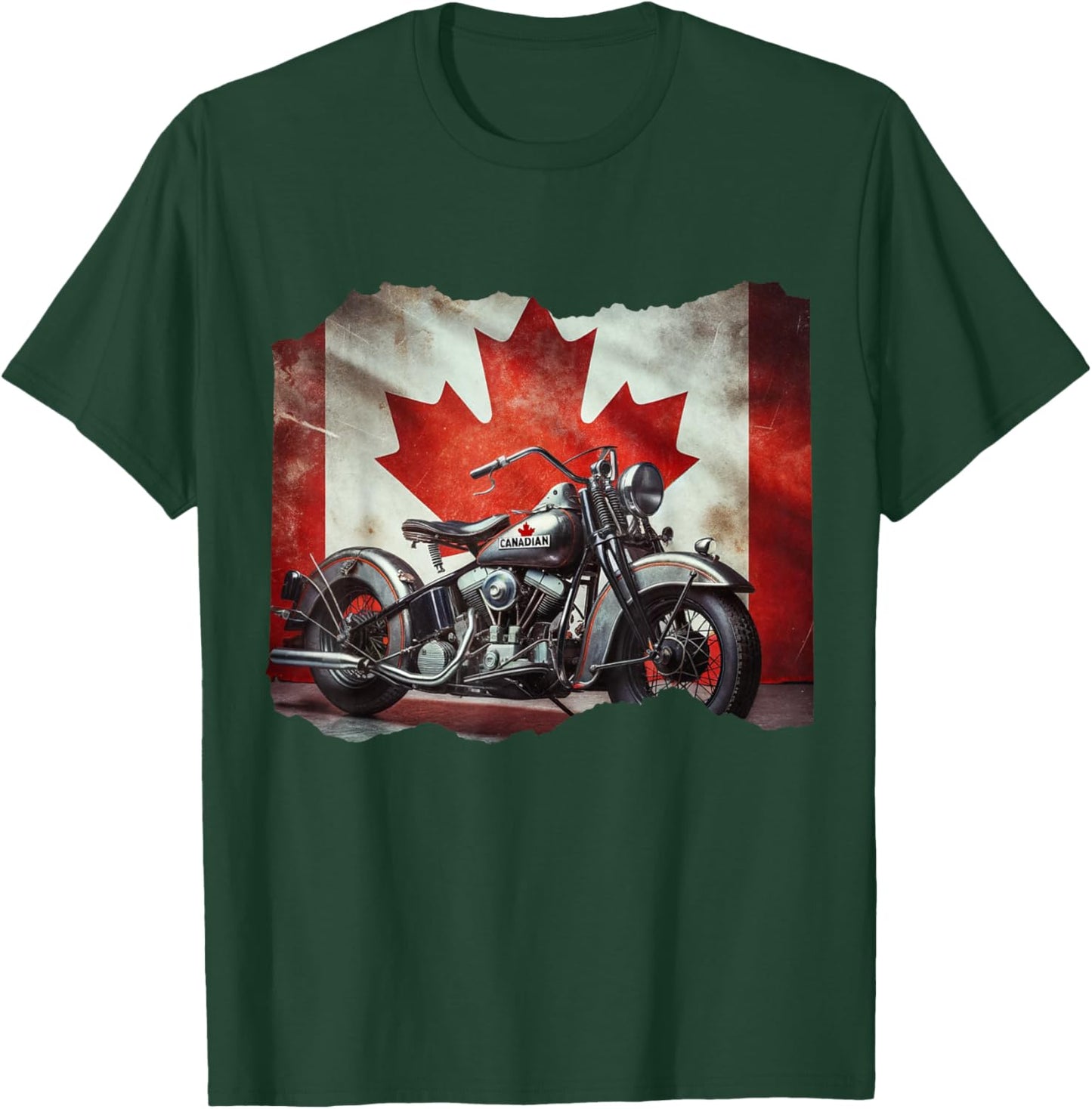 Retro Vintage Canada Flag Motorcycle Patriotic Biker T-Shirt - T-Shirt | Forest