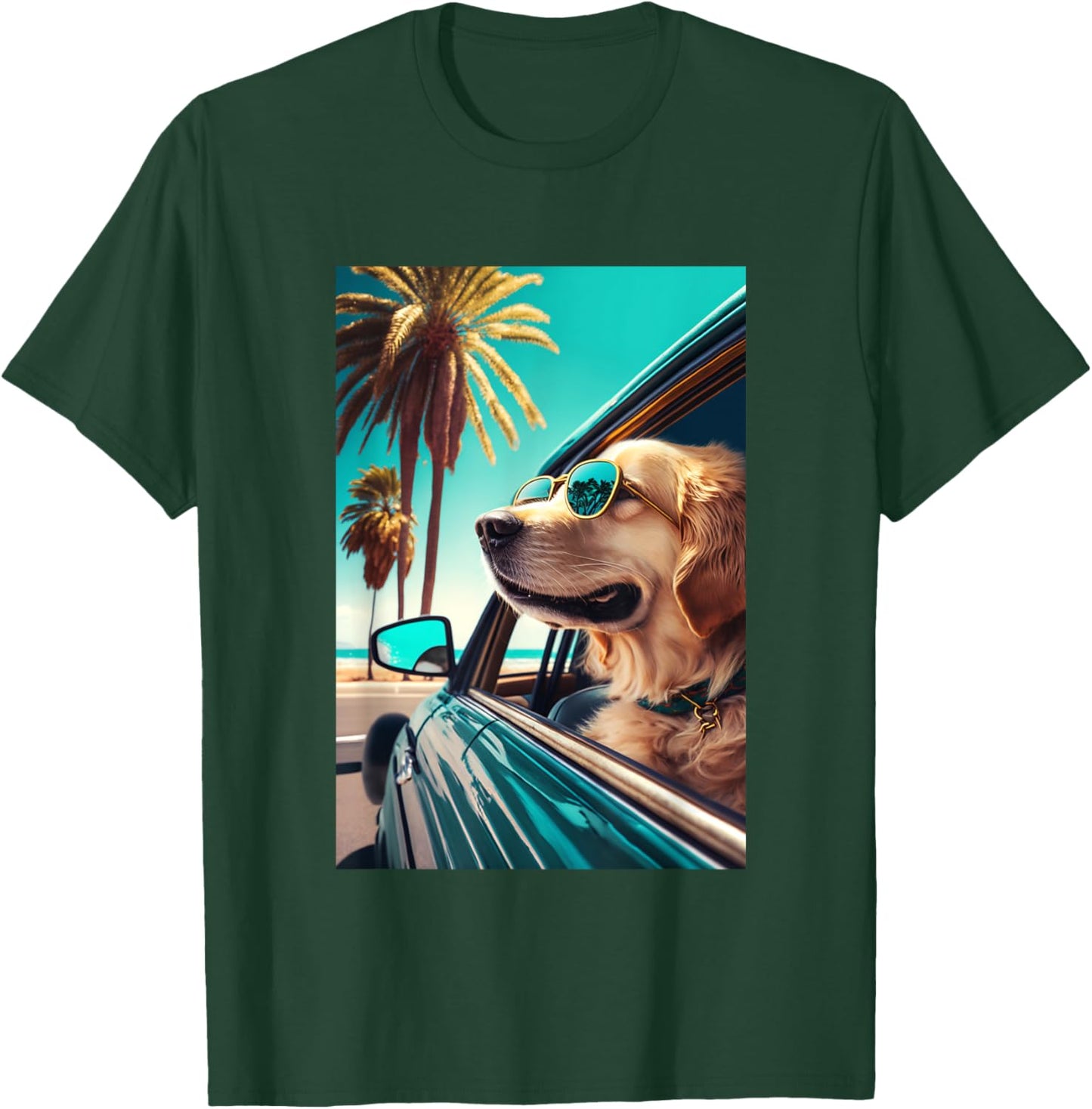 Golden Retriever Sunglasses Beach Palm Trees Summer Dog T-Shirt - T-Shirt | Forest