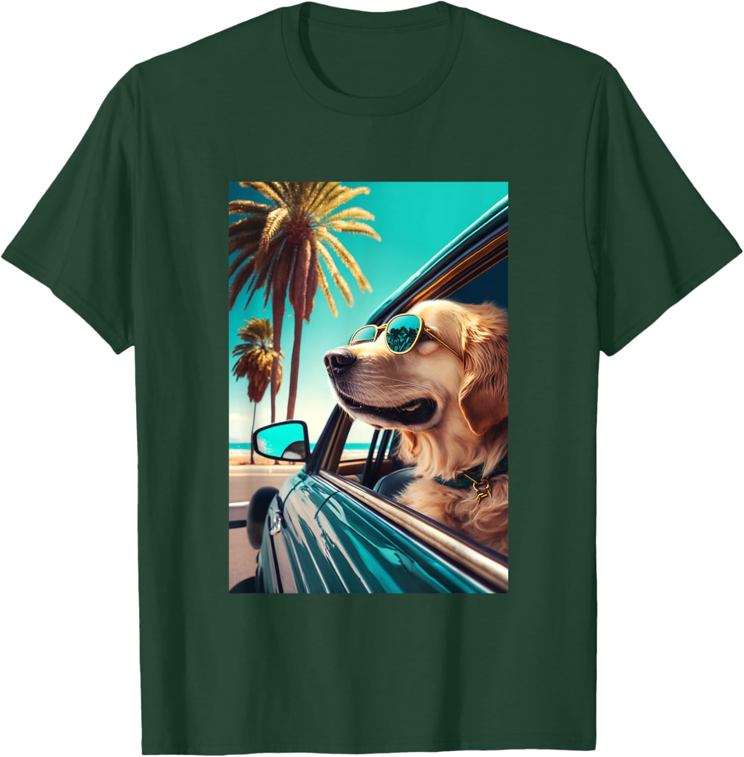 Golden Retriever Sunglasses Beach Palm Trees Summer Dog T-Shirt - T-Shirt | Forest