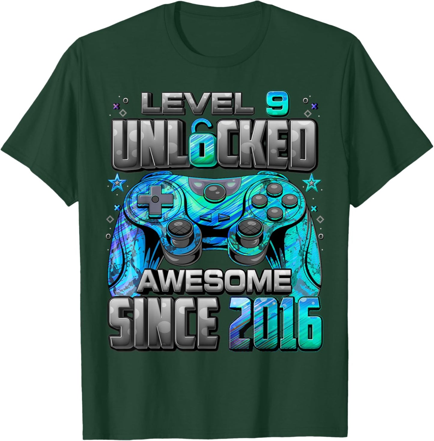 Level 9 Unlocked Awesome Since 2016 9th Birthday Gaming T-Shirt - T-Shirt | Forest