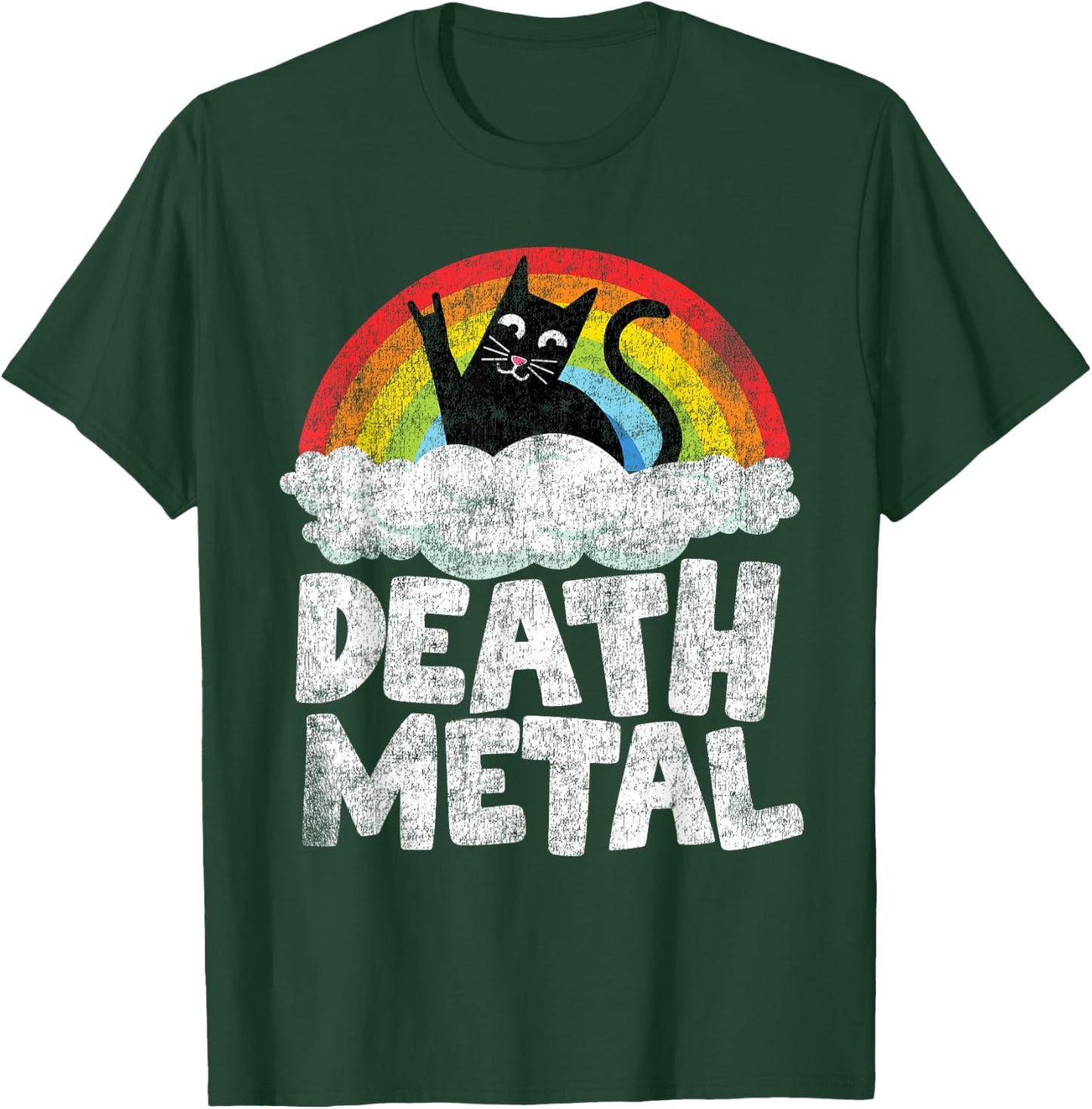 Cat Rainbow Heavy Metal Band Kids Goth Funny Death Metal Small T-Shirt - T-Shirt | Forest