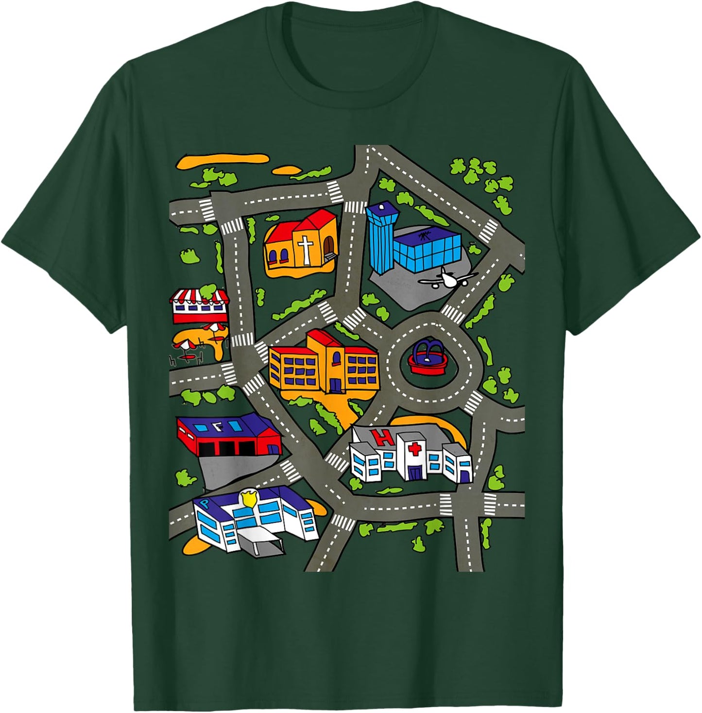 Car Play Mat Race Track Road Map Rug Design Illustration T-Shirt - T-Shirt | Forest