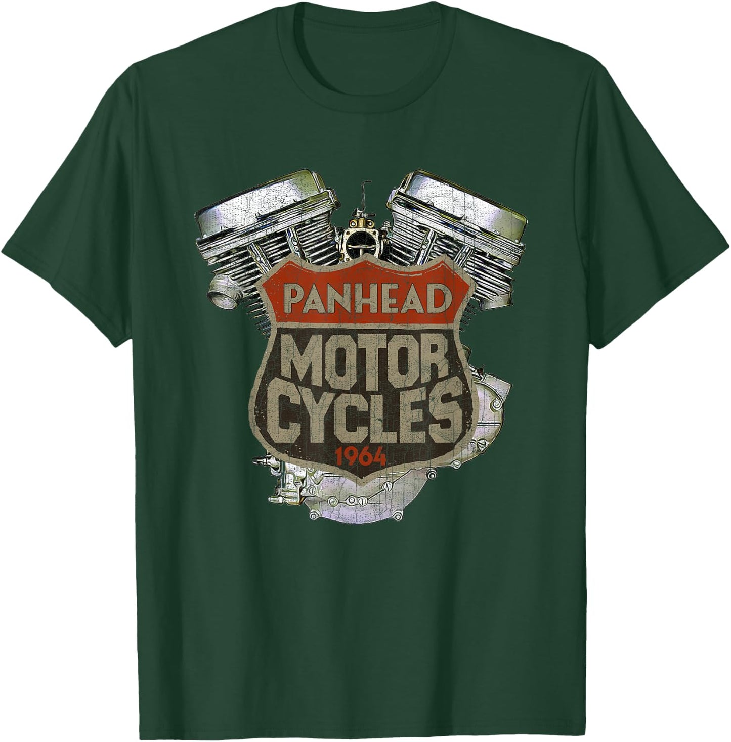 1964 Panhead Motorcycle Vintage Distressed Biker Chopper Rat T-Shirt - T-Shirt | Forest