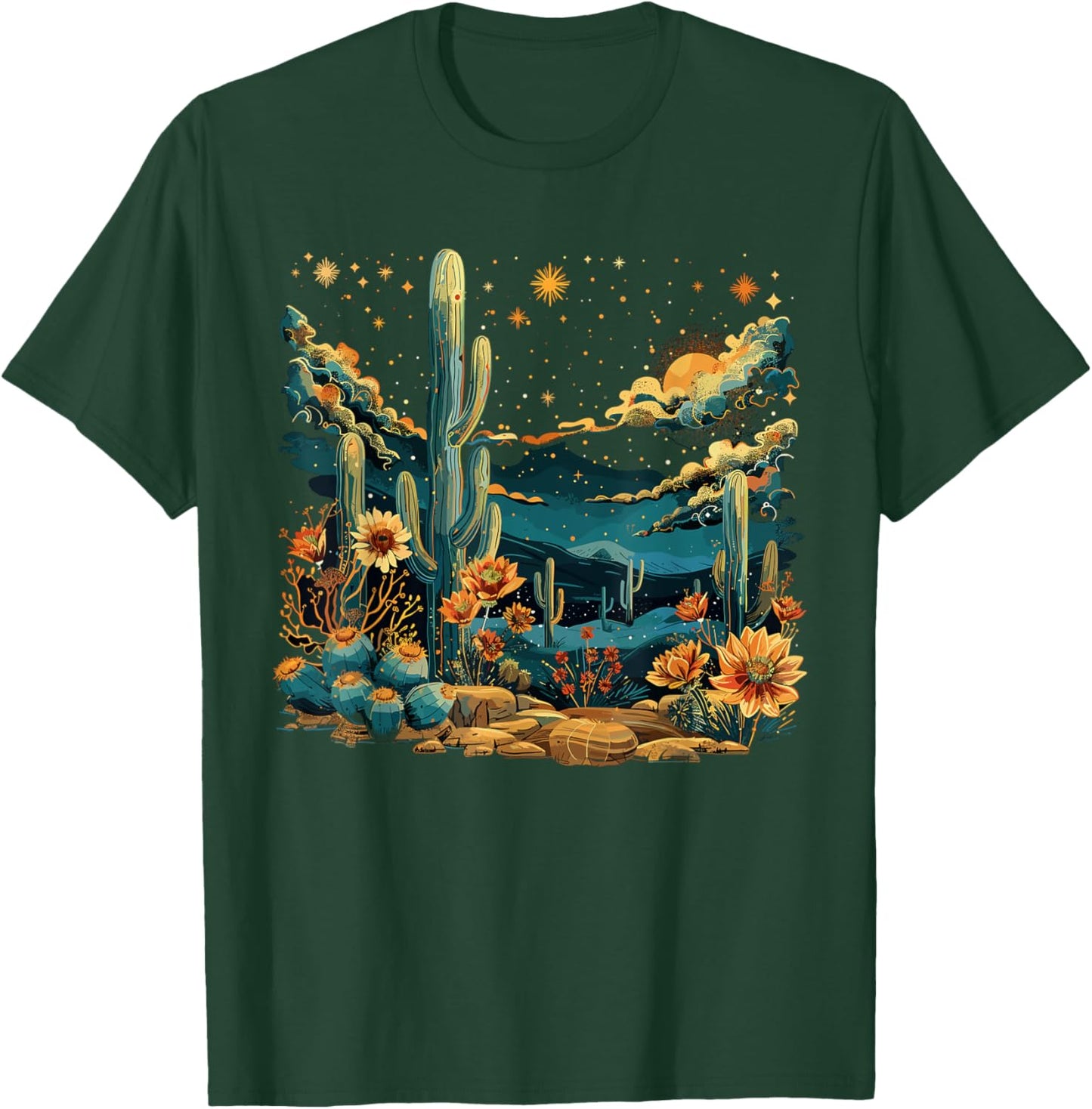Saguaro Cactus Desert Art Moon Nature T-Shirt - T-Shirt | Forest