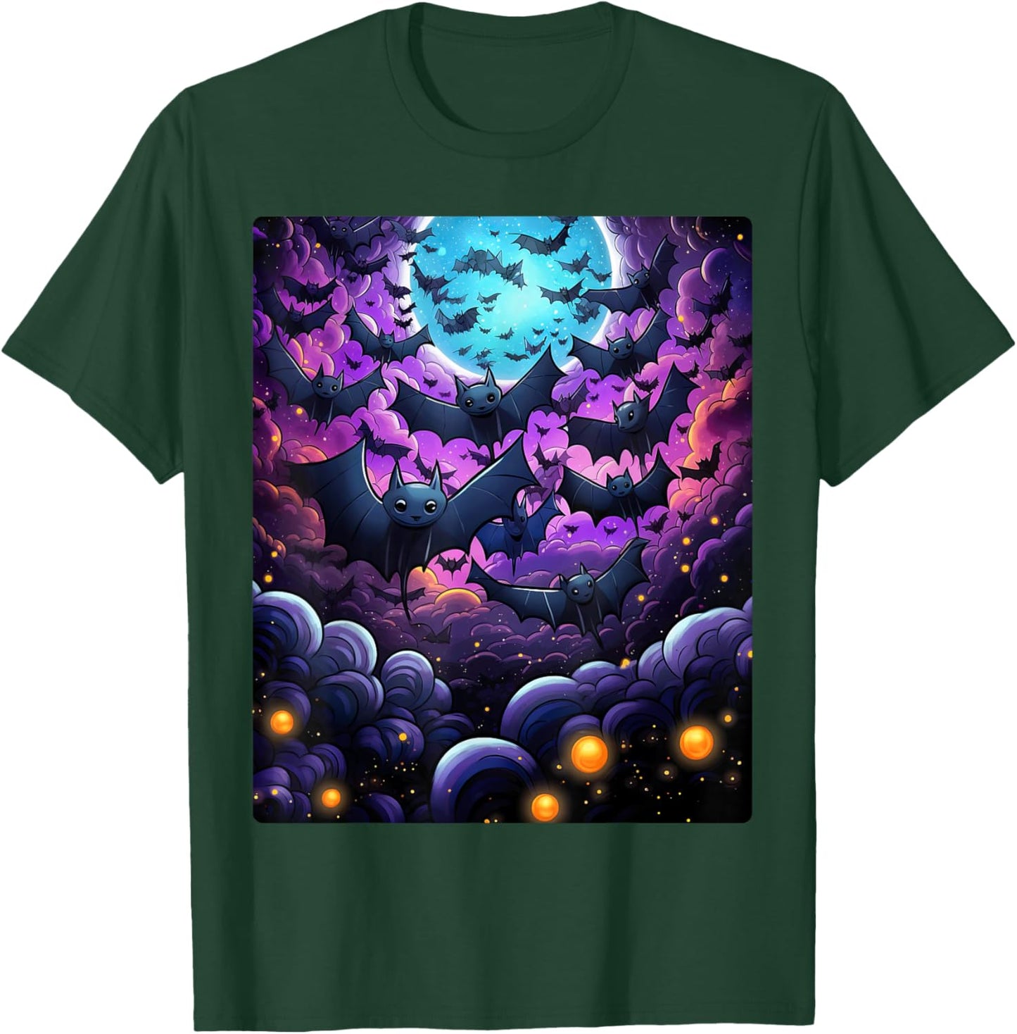 Gothic Bat Spooky Bats Pattern Moon Night T-Shirt - T-Shirt | Forest