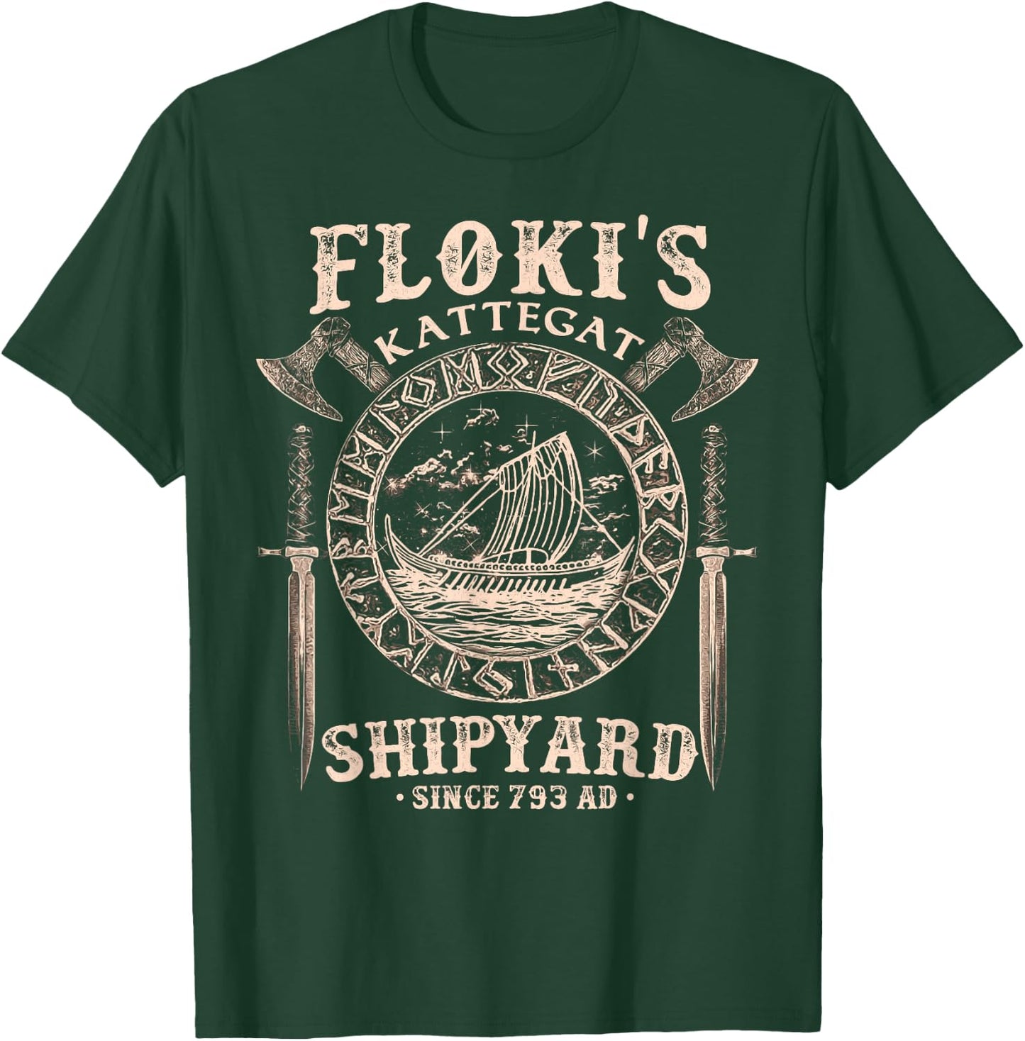 Flokis Shipyard Kattegat Viking Ship and Sword Gift T-Shirt - T-Shirt | Forest