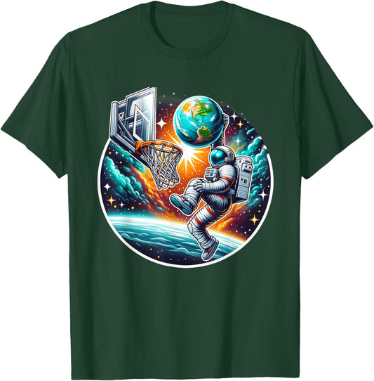 Astronaut Slam Dunking Planet Earth Basketball Lover T-Shirt - T-Shirt | Forest