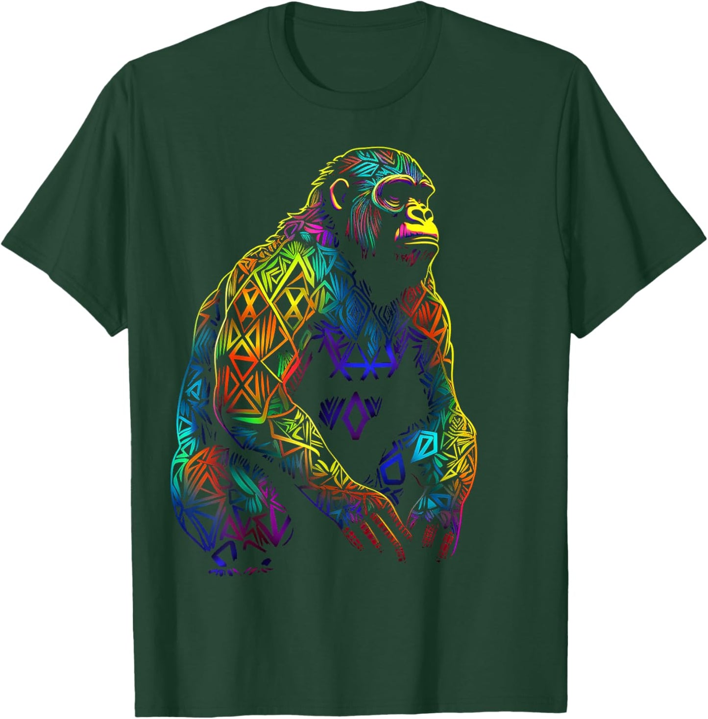 Gorilla Artwork Mandala Animal Colorful Art Graphic Monkey T-Shirt - T-Shirt | Forest