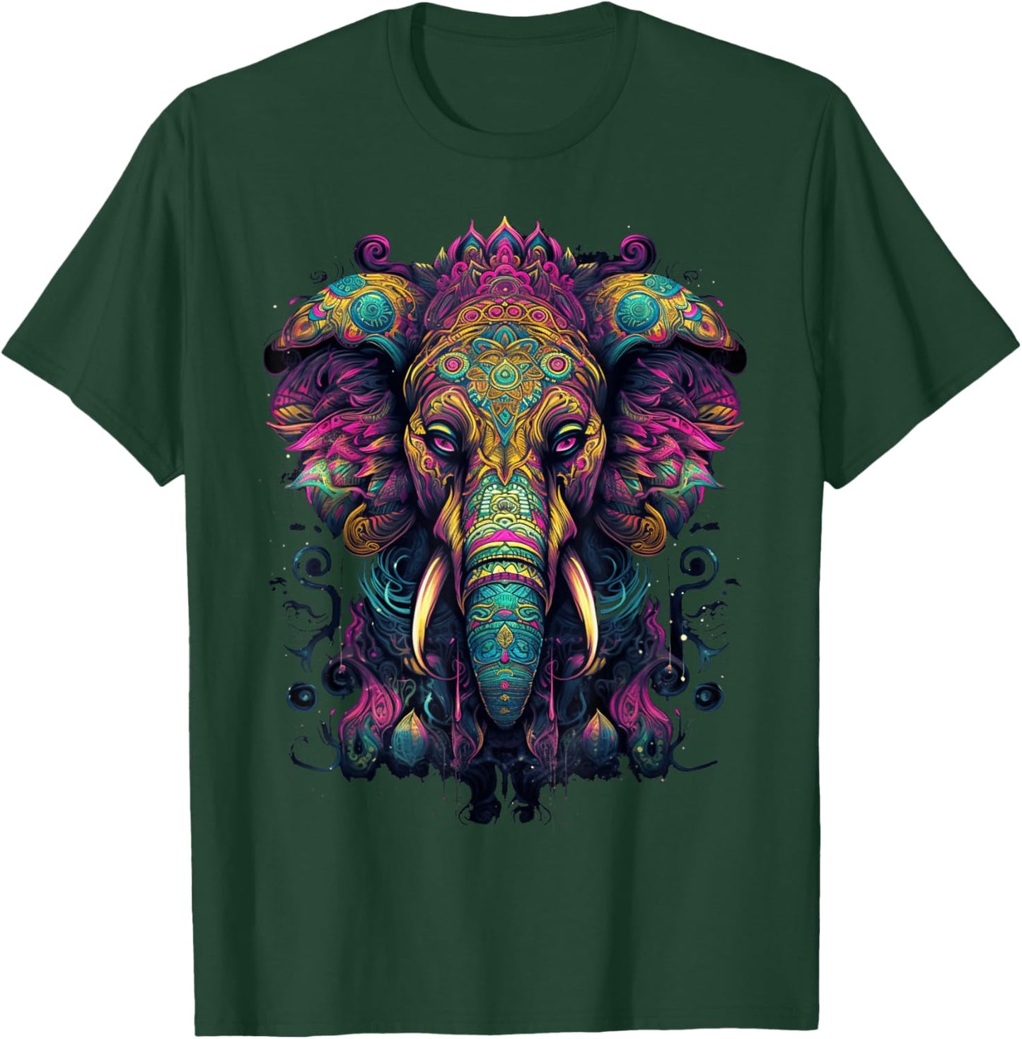 Colorful Elephant | Psychedelic Art Trippy Hippie Men Women T-Shirt - T-Shirt | Forest