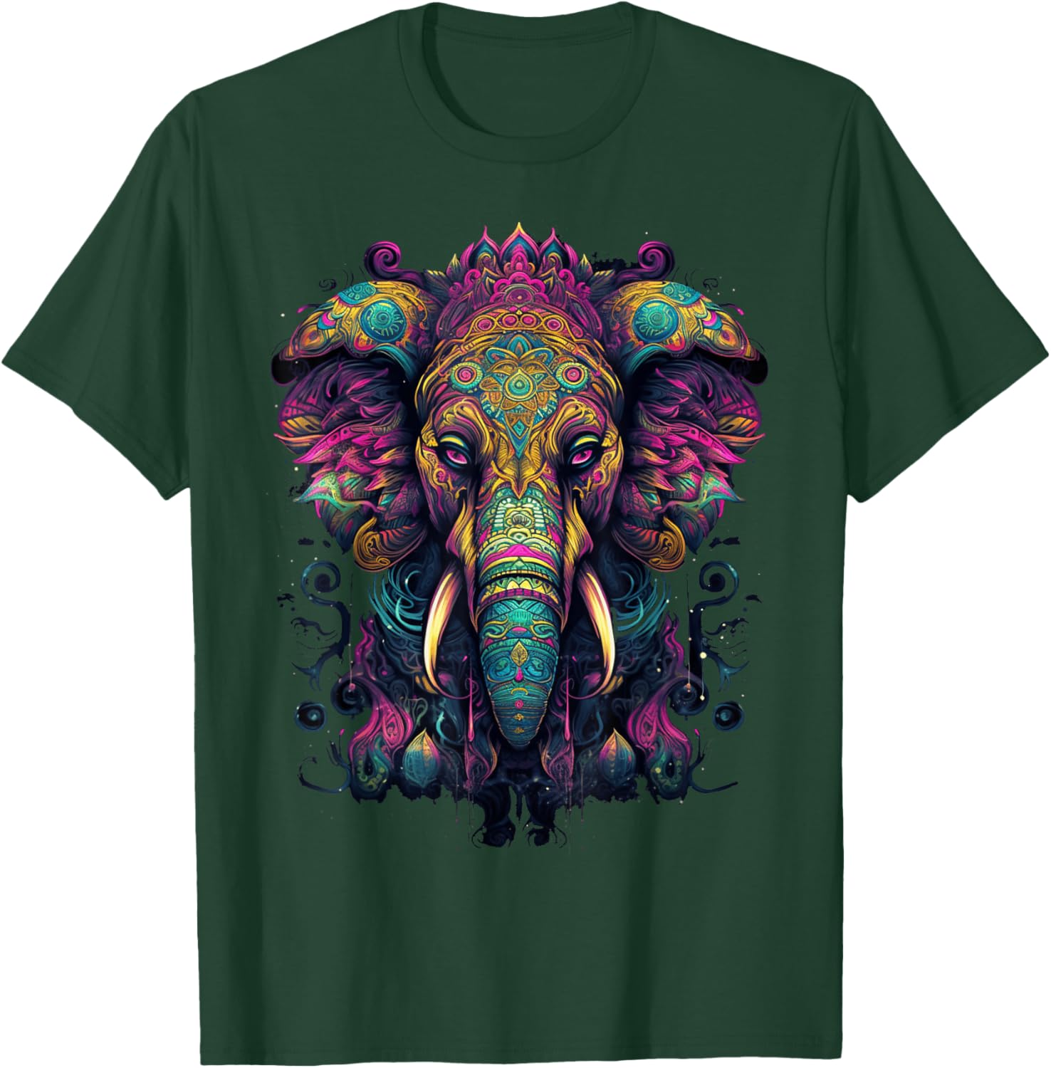 Colorful Elephant | Psychedelic Art Trippy Hippie Men Women T-Shirt - T-Shirt | Forest