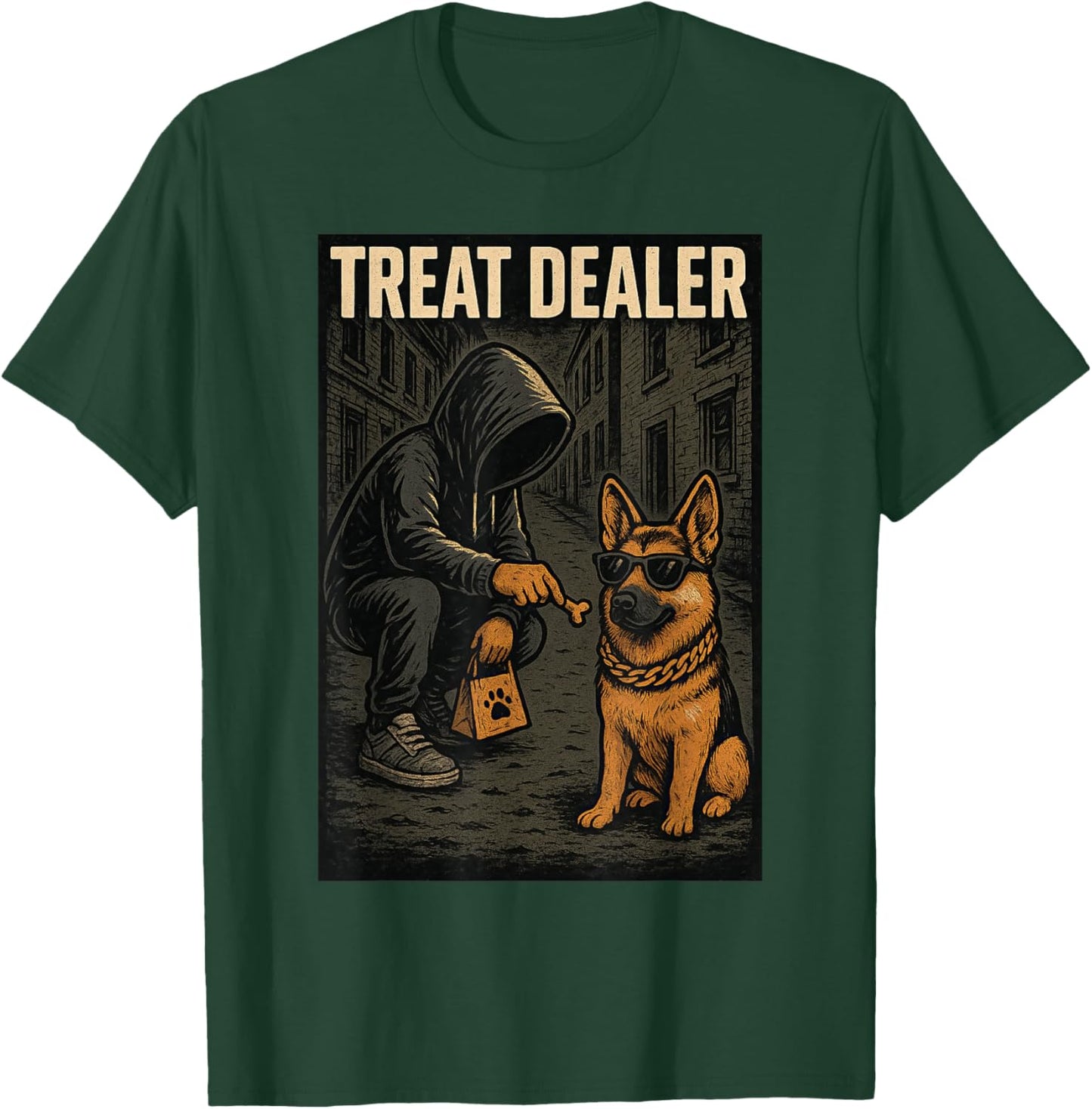 German Shepherd Treat Dealer Parody Humor Dog Lover T-Shirt - T-Shirt | Forest