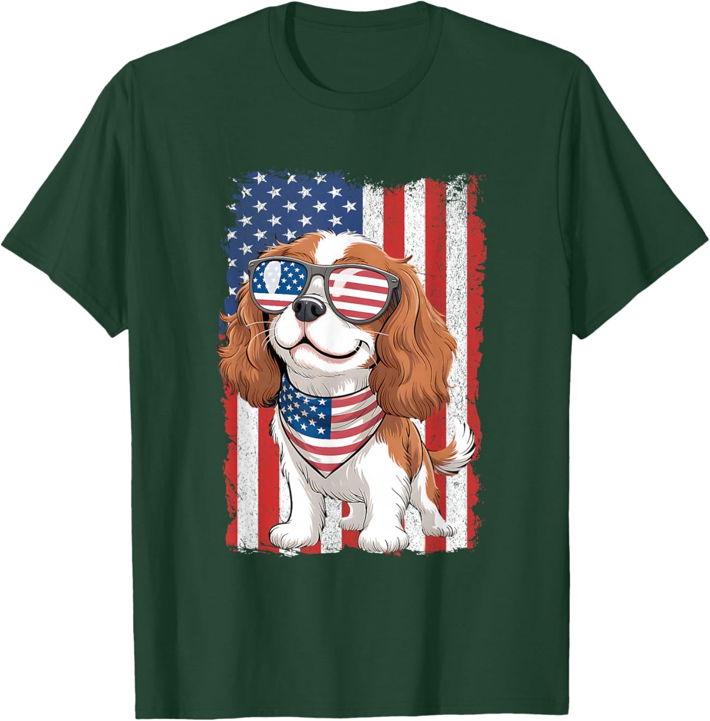 Cavalier King Charles Spaniel 4th of July Patriotic USA Flag T-Shirt - T-Shirt | Forest