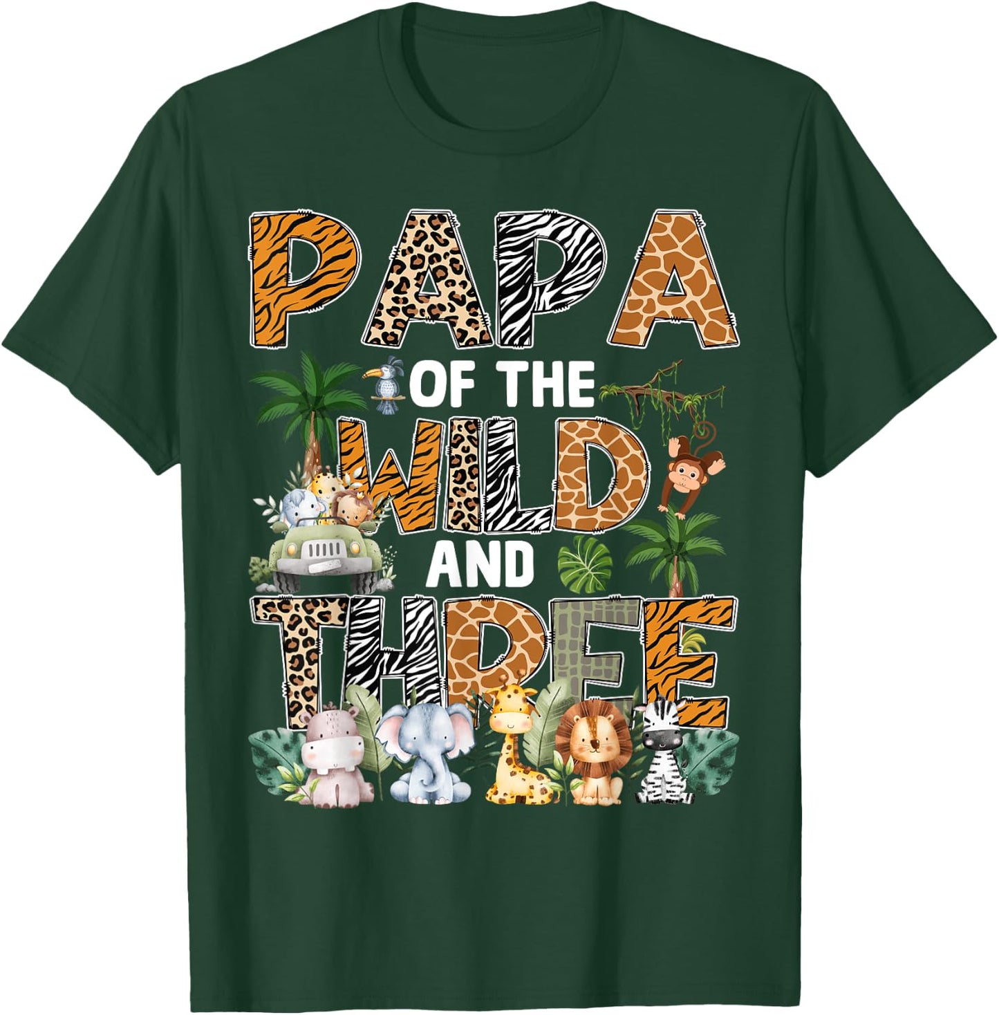 Papa Of The Wild Three Zoo 3Rd Birthday Safari Jungle T-Shirt - T-Shirt | Forest