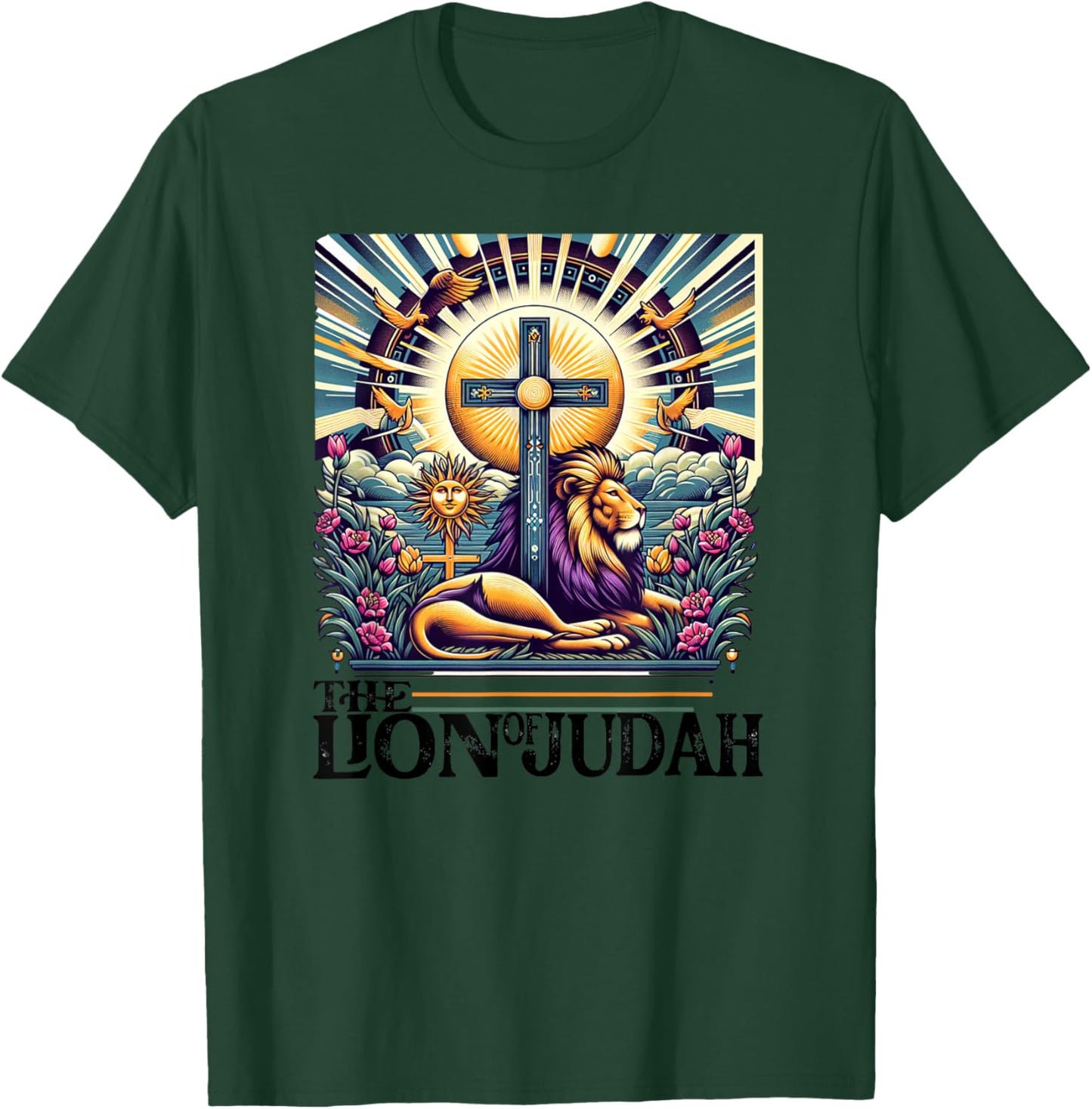 Lion of Judah Men Women Vintage Religious Animal Easter T-Shirt - T-Shirt | Forest