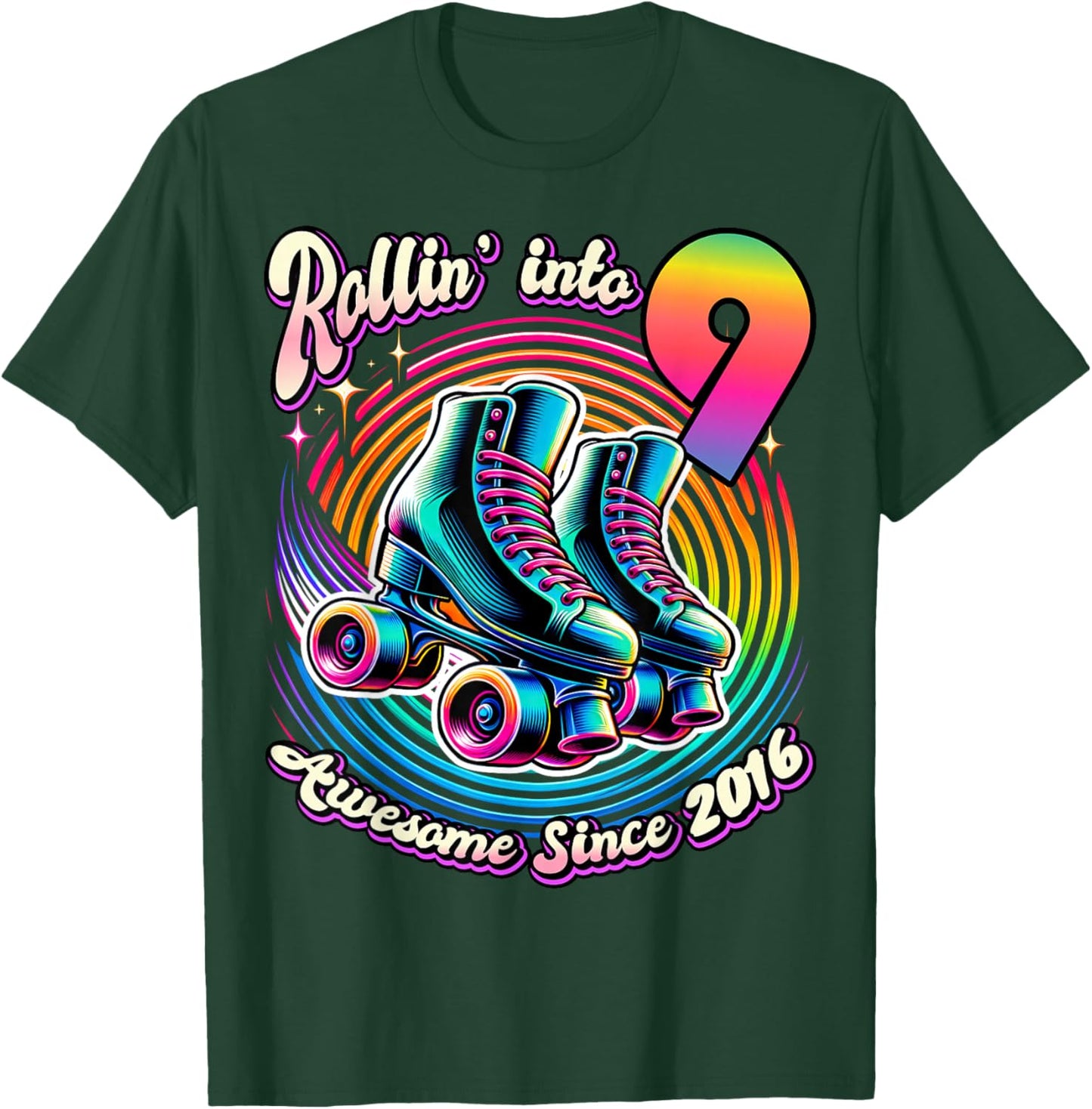 Birthday Roller Skating 9th Girls Rollin into 9 Skate Party T-Shirt - T-Shirt | Forest