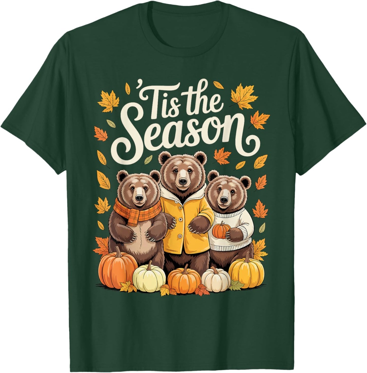 Tis The Season Grizzly Bear Fall Autumn Pumpkin T-Shirt - T-Shirt | Forest