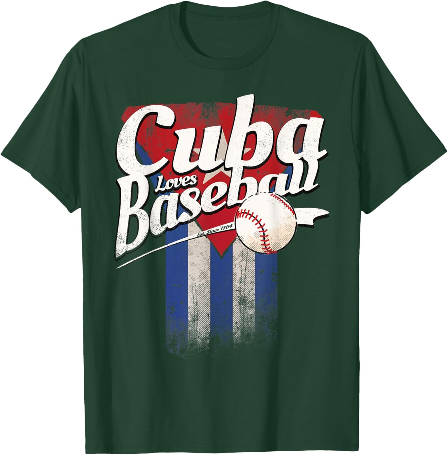 Cuban Baseball Shirt Cuba Flag Beisbol Fan Hispanic Heritage T-Shirt - T-Shirt | Forest