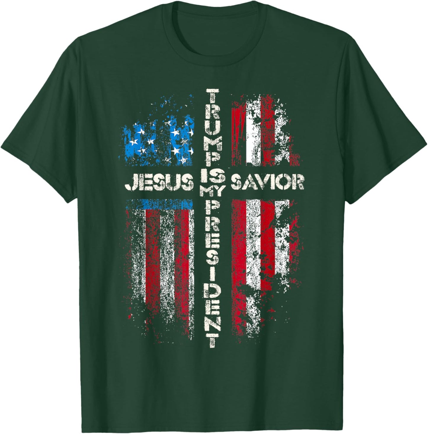 Jesus is My Savior Trump is My President 2024 USA Flag Cross T-Shirt - T-Shirt | Forest