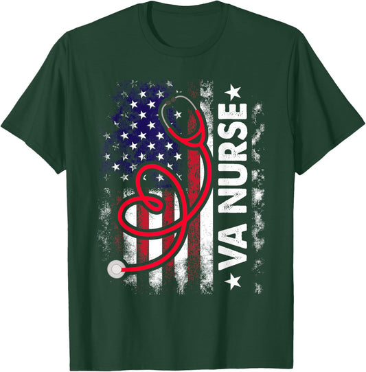 American Flag VA Nurse Patriotic 4th of July T-Shirt - T-Shirt | Forest