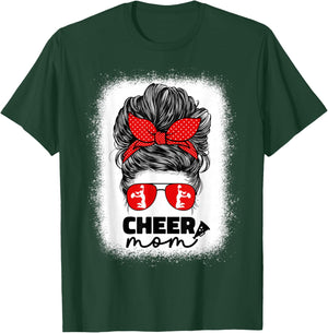 Cute Cheer Mom Cheerleader Mom Red Messy Bun Mom T-Shirt - T-Shirt | Forest