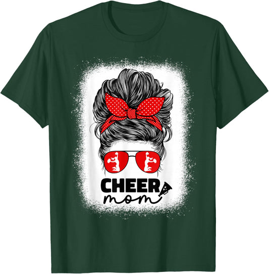 Cute Cheer Mom Cheerleader Mom Red Messy Bun Mom T-Shirt - T-Shirt | Forest