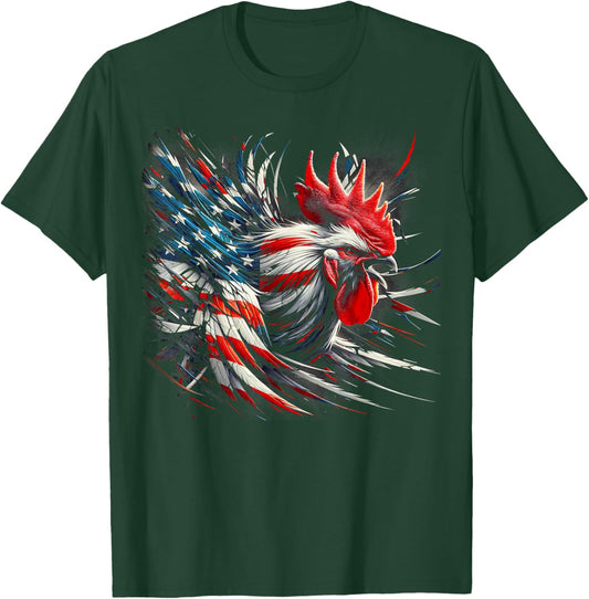 American Flag Rooster Chicken 4th of July Animal T-Shirt - T-Shirt | Forest