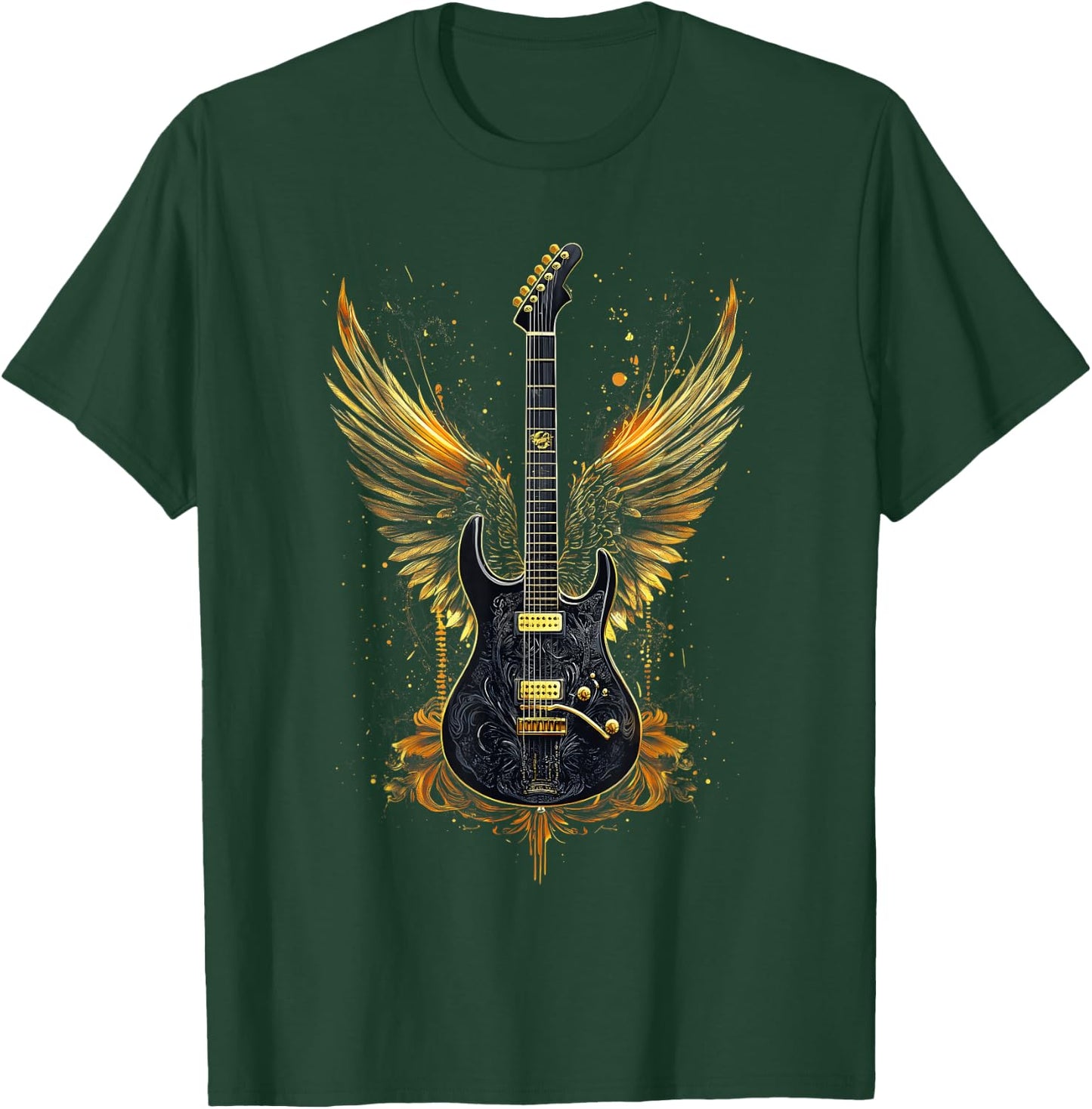Rock & Roll Guitar With Wings Vintage Retro 80S Music T-Shirt - T-Shirt | Forest