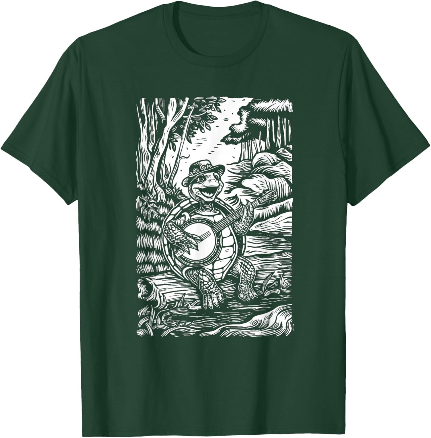 Happy Terrapin BanjoPlayer Folk Music Bluegrass T-Shirt - T-Shirt | Forest