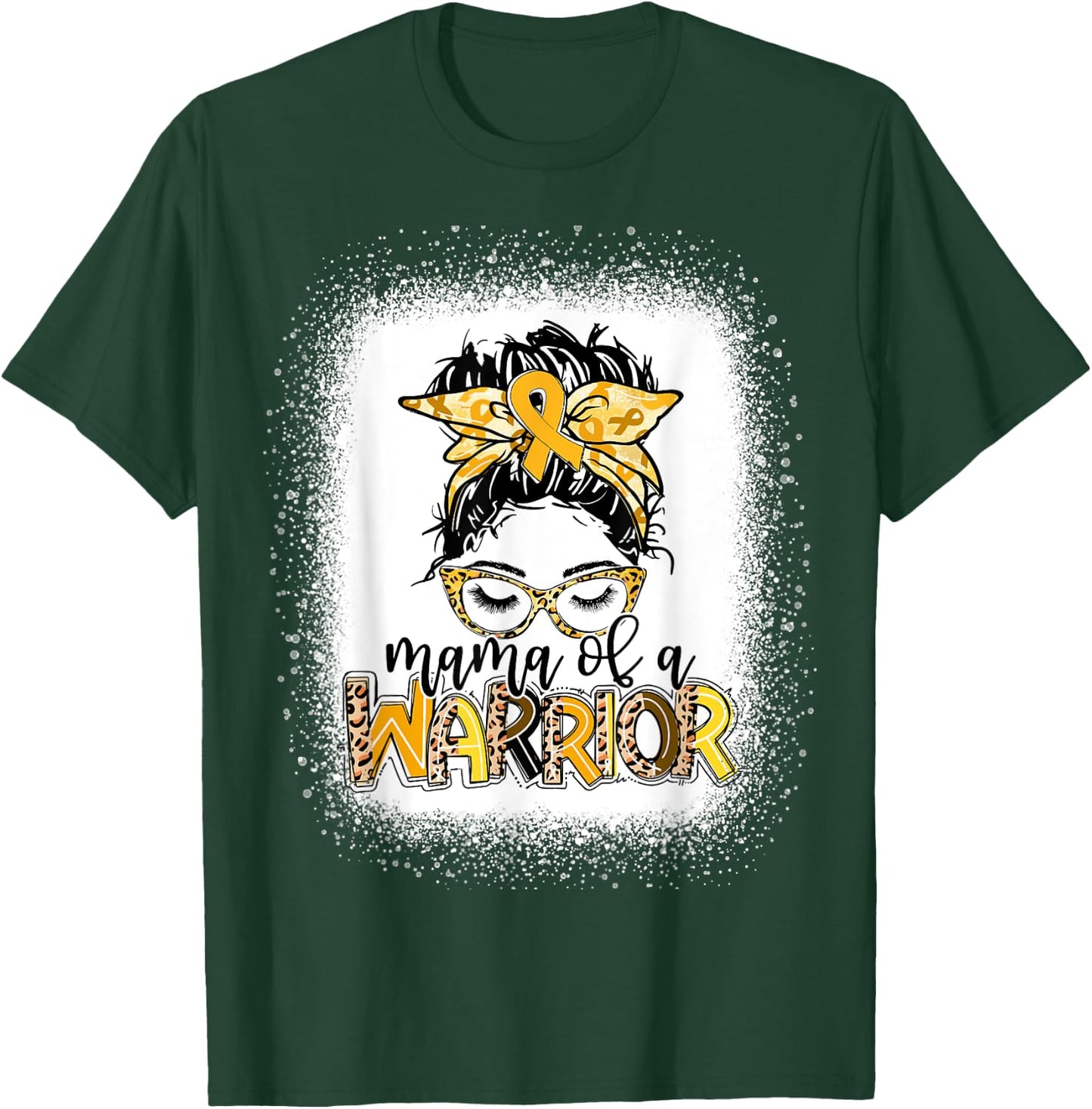 Childhood Cancer Awareness Women Messy Bun Mama of a Warrior T-Shirt - T-Shirt | Forest