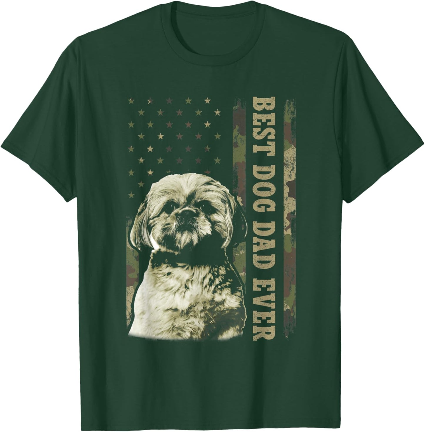 Best Shih Tzu Dad Ever Shirt, Camo American Flag Dog Dad T-Shirt - T-Shirt | Forest