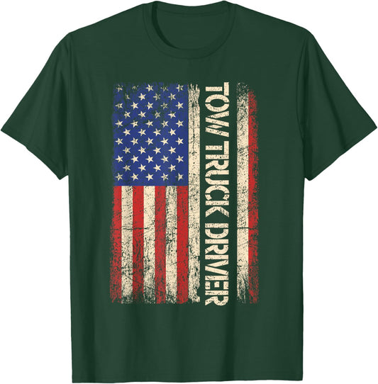 Tow Truck Driver USA American flag Shirt Towing Dad Men T-Shirt - T-Shirt | Forest