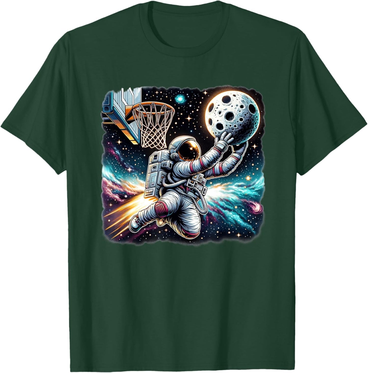 Astronaut Slam Dunking Moon Astrology Basketball Lover T-Shirt - T-Shirt | Forest