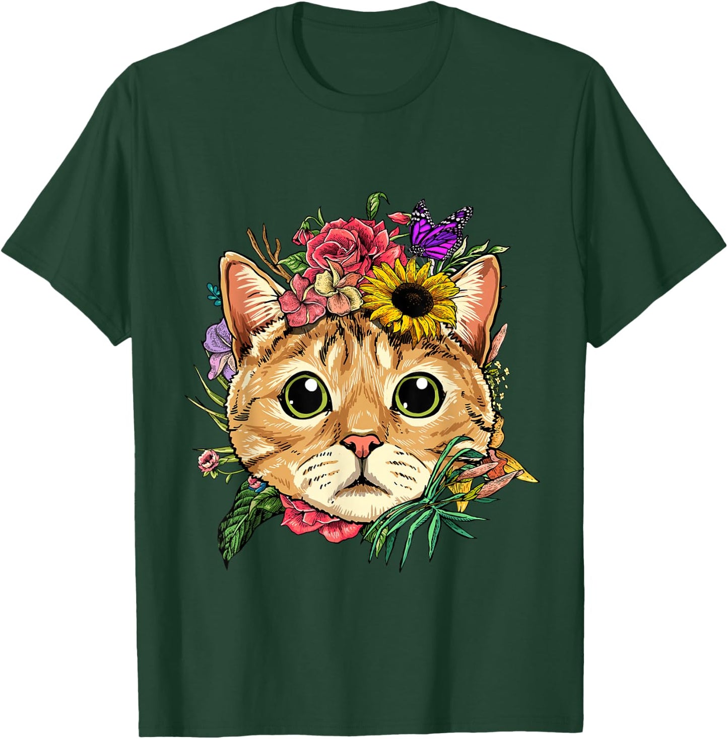 Floral Cat Spring Nature Cat Lovers T-Shirt - T-Shirt | Forest