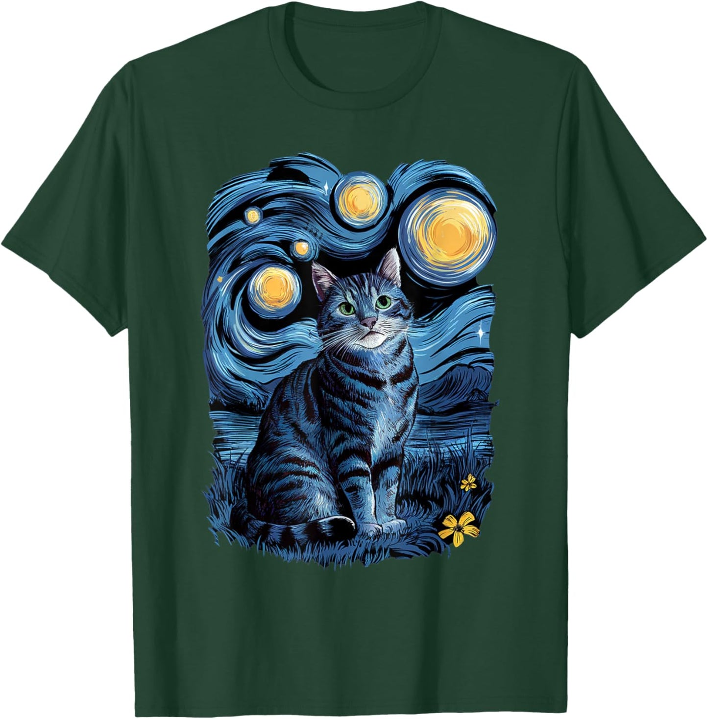 Van Gogh Cat Gifts Tabby Cat Owners Cat Lady Black Men Cat T-Shirt - T-Shirt | Forest