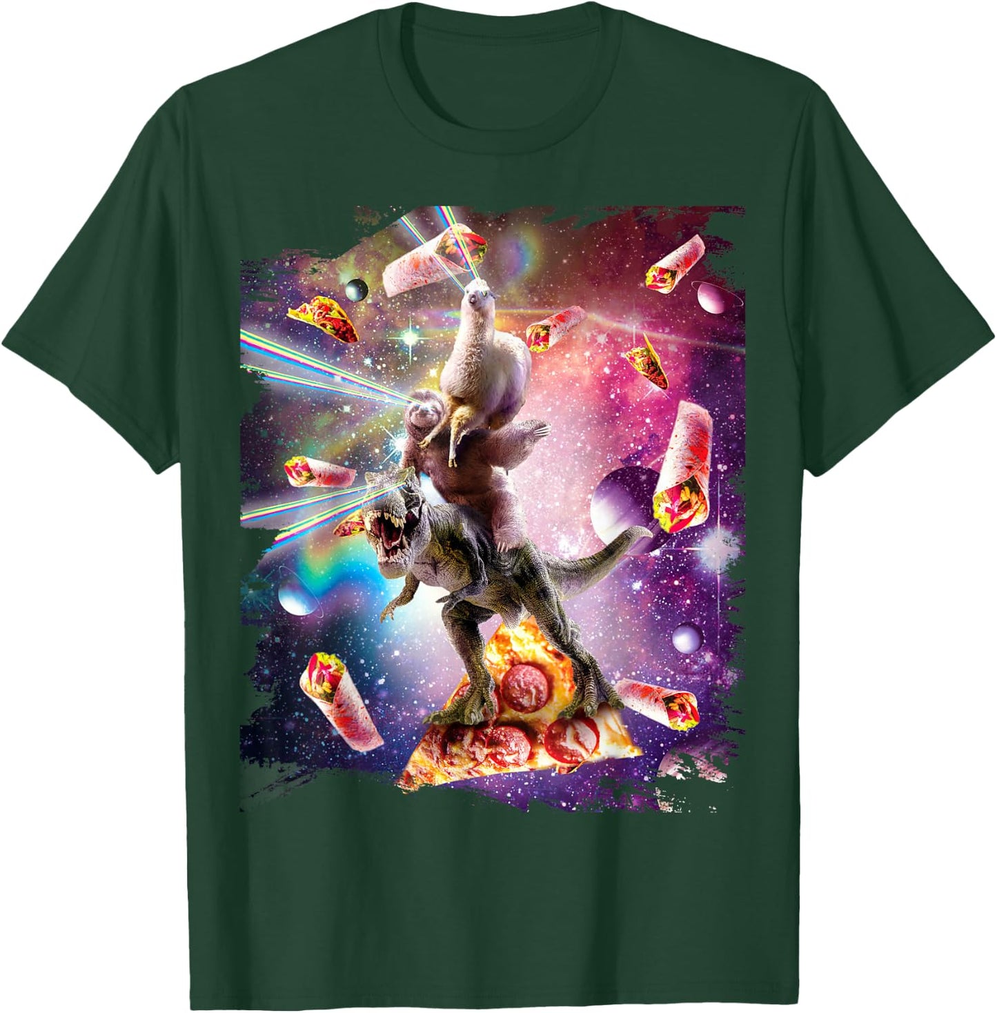 Laser Eyes Space Llama On Sloth Dinosaur - Rainbow T-Shirt - T-Shirt | Forest