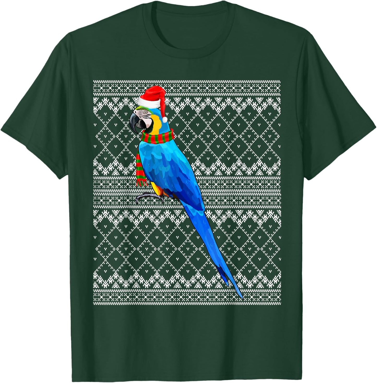 Xmas Bird Santa Hat Blue-and-Yellow Macaw Ugly Christmas T-Shirt - T-Shirt | Forest