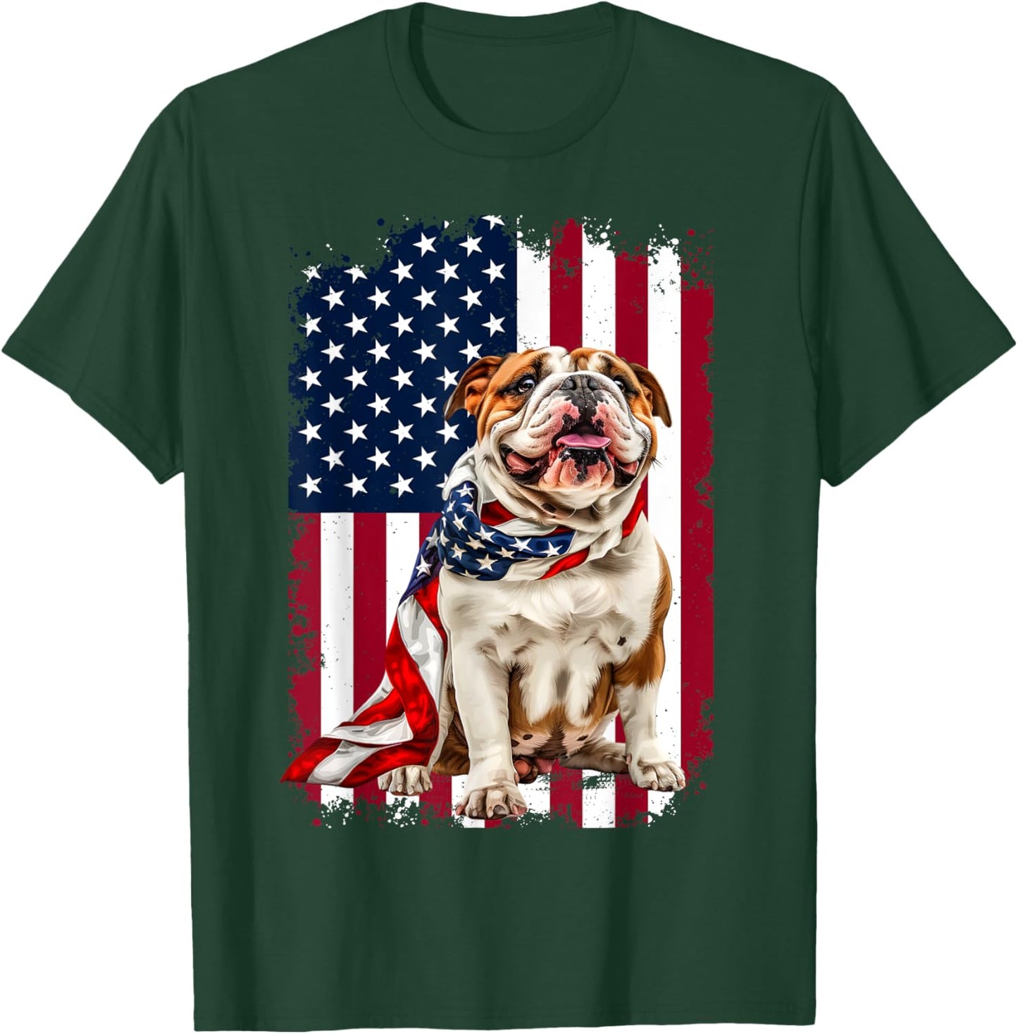 English Bulldog American Flag 4th Of July Bulldog Lovers T-Shirt - T-Shirt | Forest