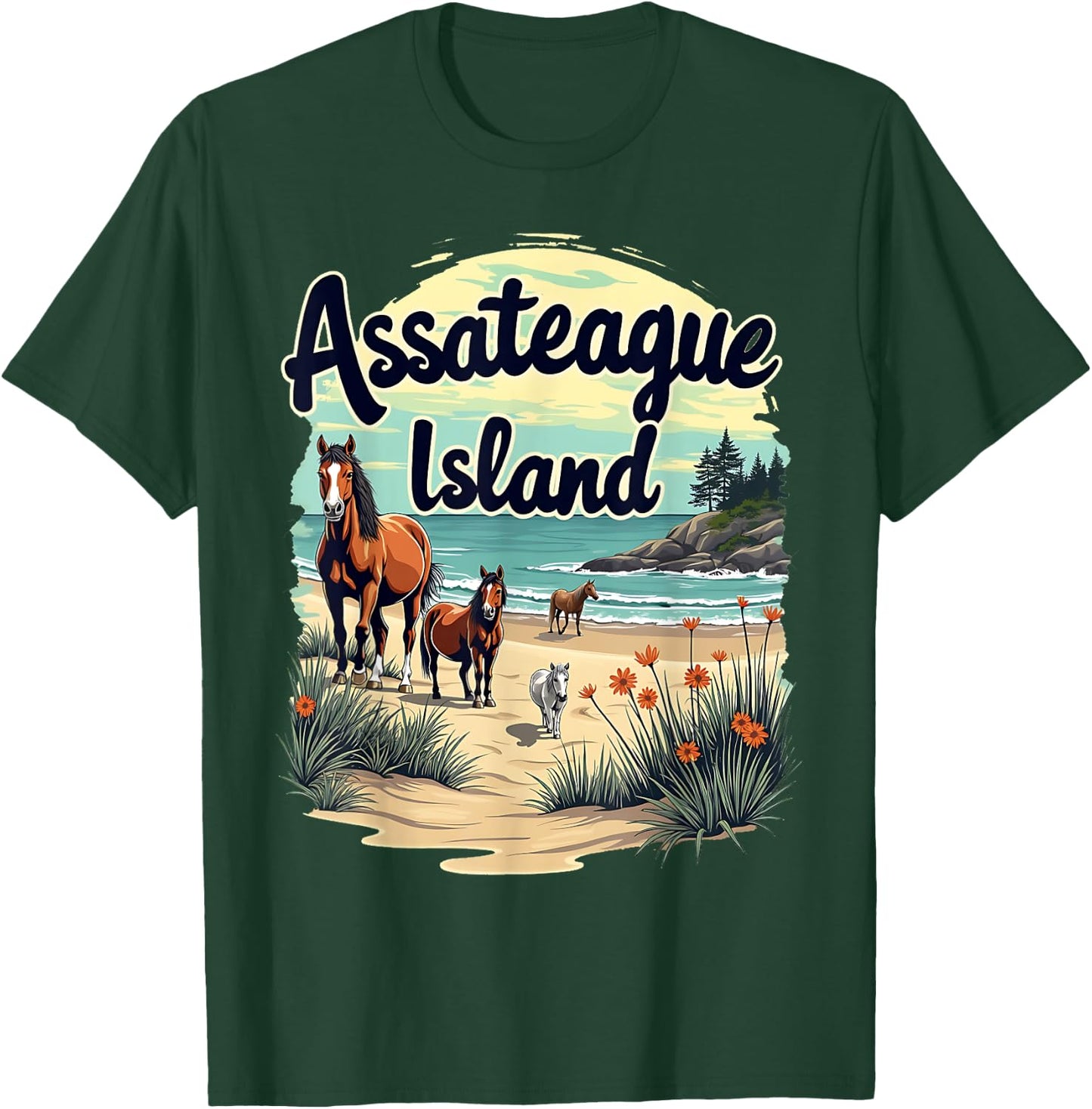 Scenic Wild Horses on Assateague Island Maryland T-Shirt - T-Shirt | Forest